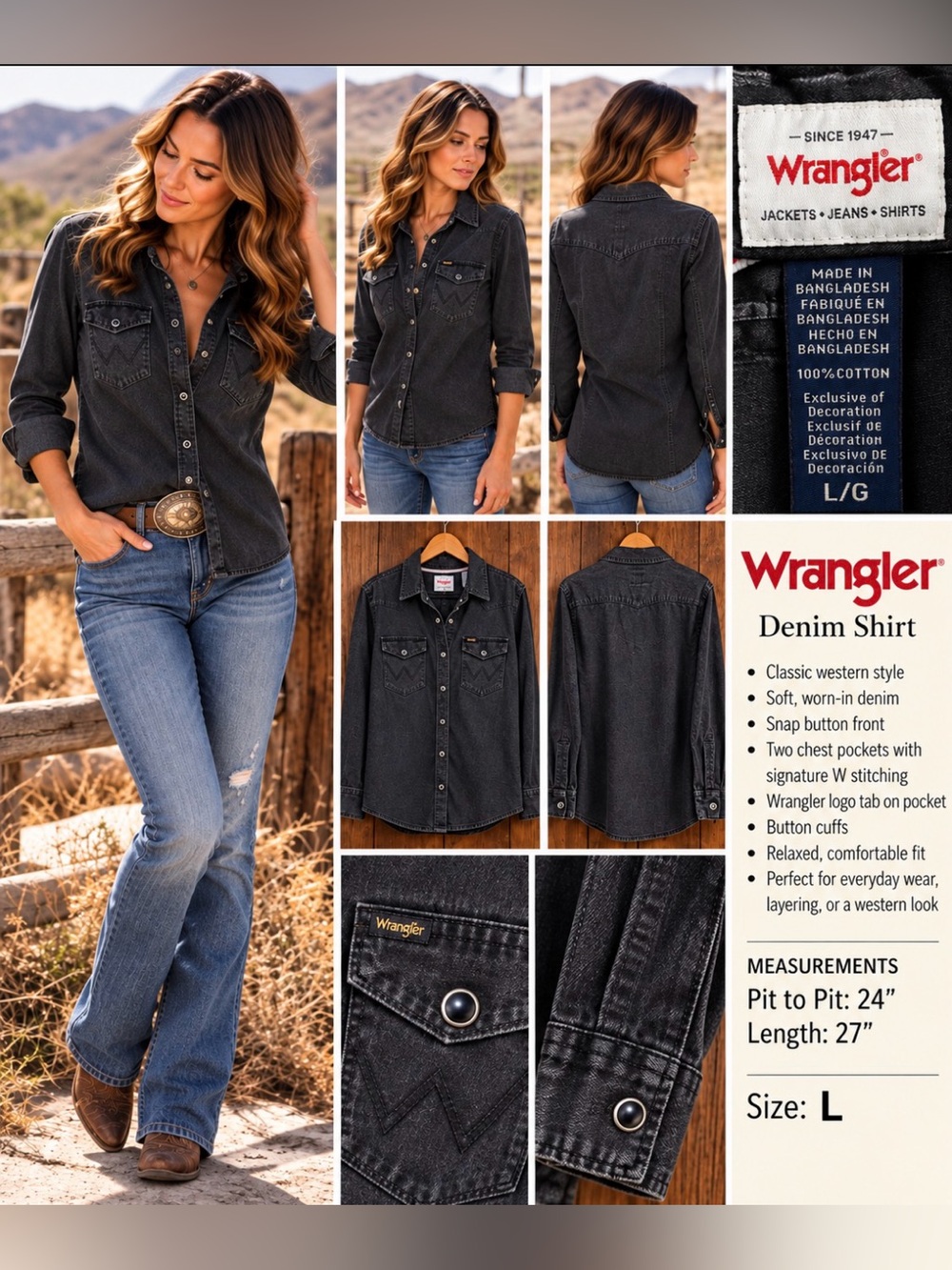 Wrangler Women's Black Denim Western Shirt